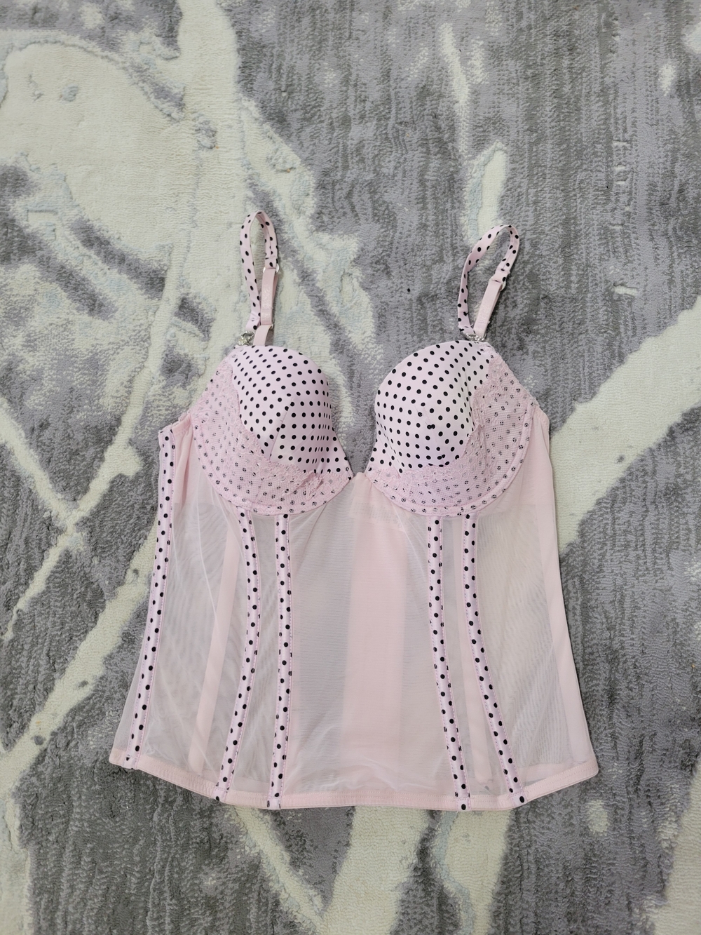 La SENZA Pink and Black Polka Dot Bustier Camisole Size S
